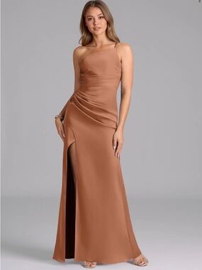 NWT Azazie Bridesmaid Eren Bronzer Stretch Satin Dress